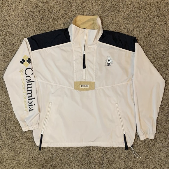 Purdue Boilermakers Jacket Mens L White Columbia 1/2 Zip Pullover Windbreaker - Picture 1 of 10